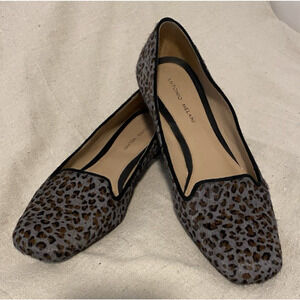 ANTONIO MELANI Graham Bovine Leather LOAFERS Size 9M Mob Wife Leopard FLAT SHOES